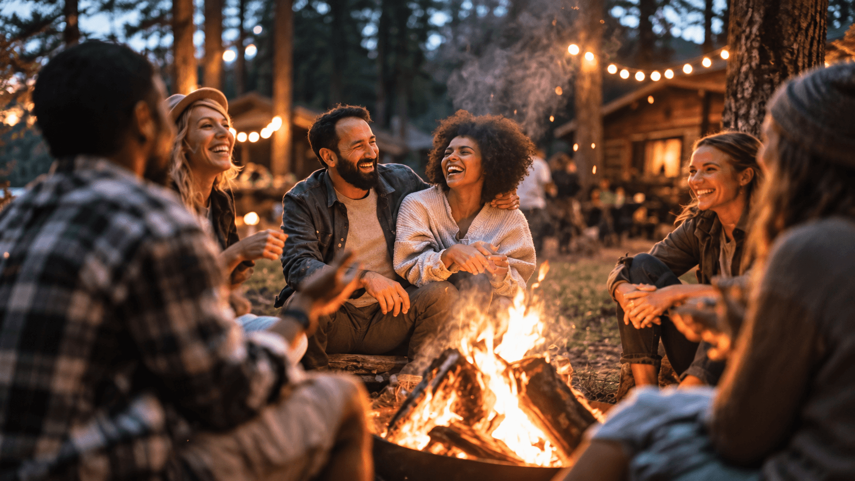 Adults around a fire