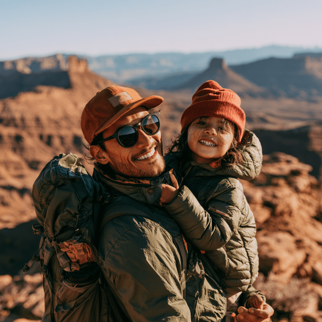 Dad and son on an adventure in nature