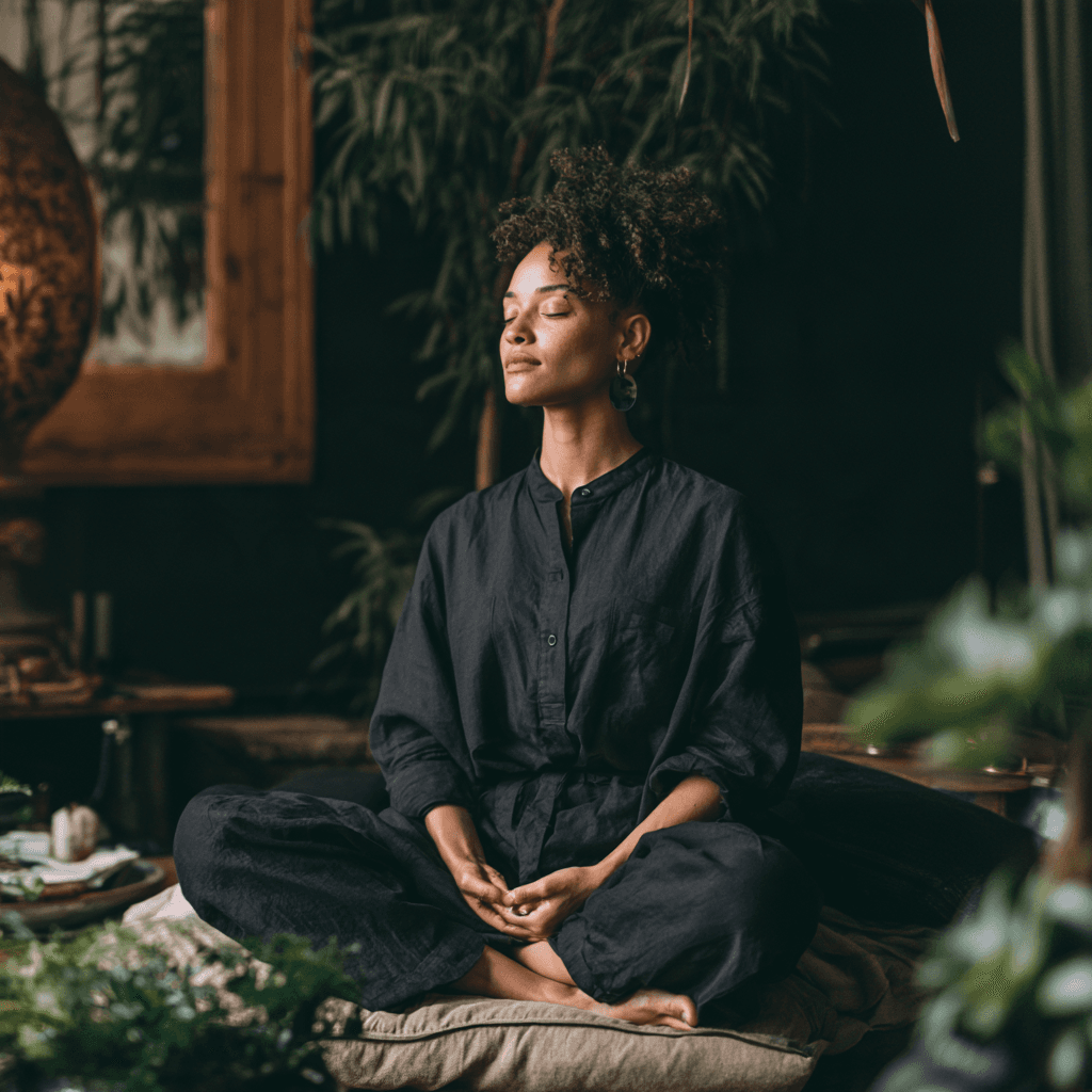 a woman meditating