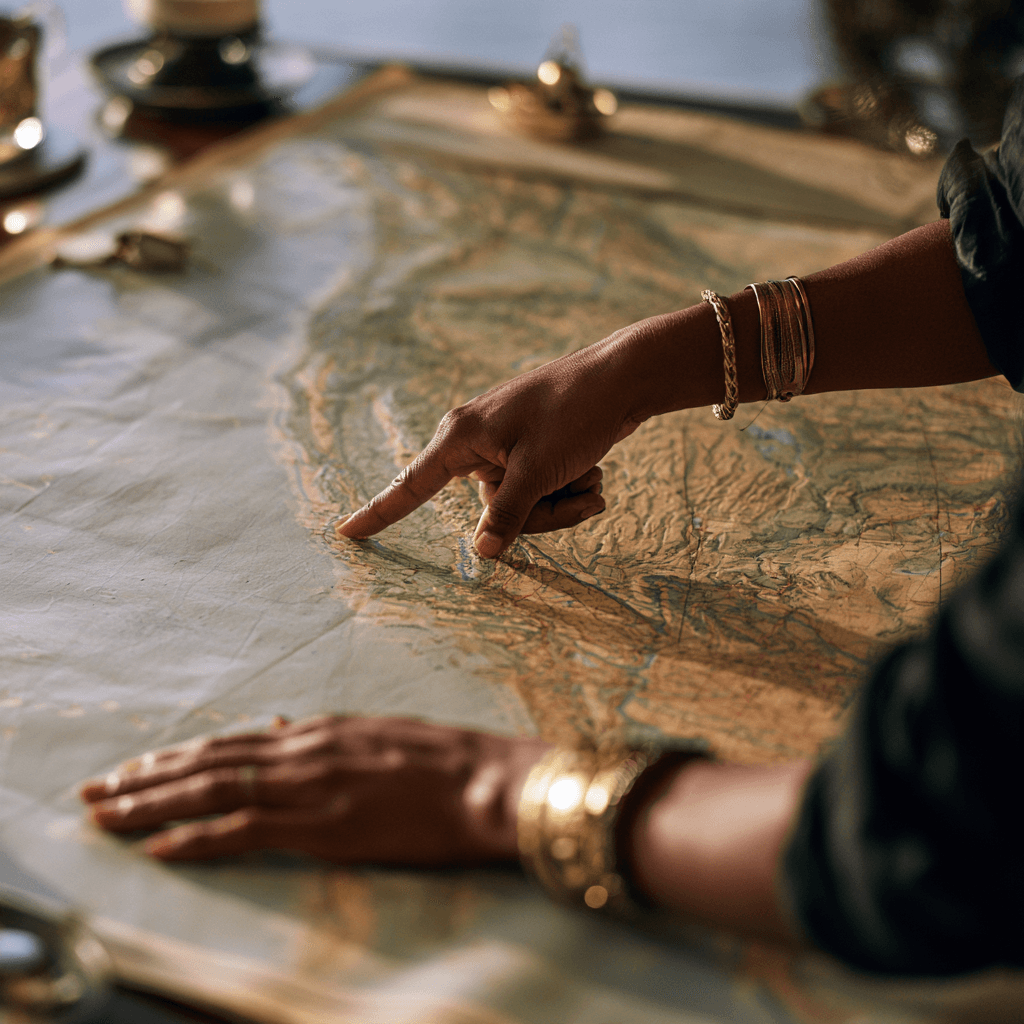 hands on a map